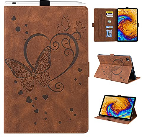 Auslbin Coque pour Lenovo Tab M10 FHD Plus 10.3 Pouces 2020 TB-X606X/X606F PU Folio Housse de Protection avec Porte-Pencil Poche Carte avec Support Fonction Étui pour Lenovo Tab M10 Plus Marron