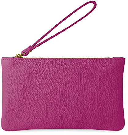 Parubi, Pochette de Main Petite, Mini Sac à Main en Cuir Souple Véritable, Petit Sac Fuchsia Fabriqué en Italie, Pochette avec Cordon et Fermeture Éclair Élégante pour Femme et Fille (Aura)