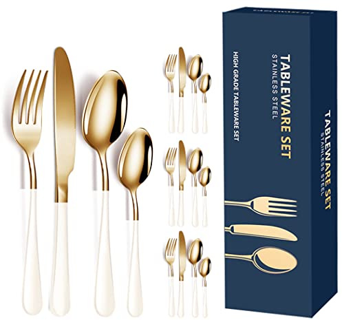 XIAOYU Service d'argenterie, service de couverts en acier inoxydable de 16 pièces pour 4, poignée mate, ensemble de couverts de vaisselle pour restaurant d'hôtel de cuisine à domicile, blanc