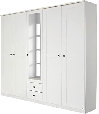 Rauch Möbel ROSENHEIM, Kleiderschrank, Farbe Weiß, Breite 226 cm | Schrank im Landhausstil, 5-türig, Spiegel, 2 Schubladen, für Schlafzimmer, Kinderzimmer, Wohnzimmer, Garderobe, Flur