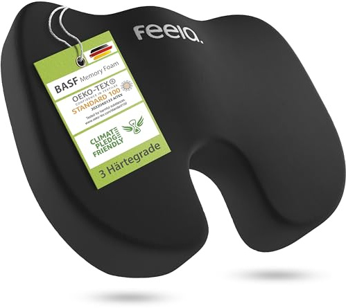 feela.® Orthopädisches Autositzkissen [3 Härtegrade] TESTSIEGER – Keilkissen für Autos – Besserer Sitzkomfort und Entlastung des Steißbeins – Autositz-Sitzerhöhung, Fahrersitzkissen (Medium)