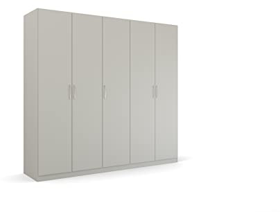 Rauch Möbel Quadra-Spin Pure, Kleiderschrank, Seidengrau, Breite 226 cm | Schrank im minimalistischen Stil, 5-türig, für Schlafzimmer, Jugendzimmer, Garderobe, Flur