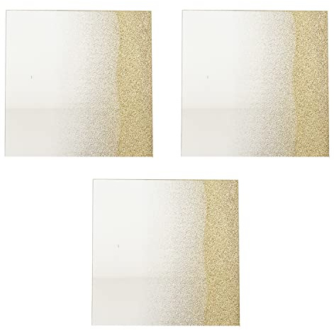 INDA-Exclusiv 3 Stück Glas Spiegel Untersetzer Unterlage Glasuntersetzer Glitzer Gold eckig 20cm