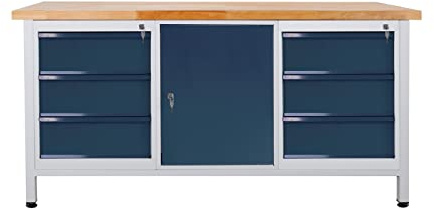 ADB Packtisch, Werktisch, Werkbank, Montagetisch, Werkstatttisch, Arbeitstisch, Long Line, 6 Schubladen, L 1700 x B 600 x H 840 mm, max. 500 kg
