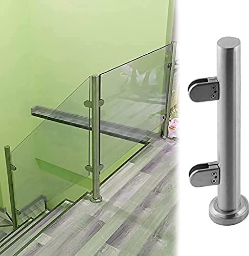 Pealihuy Runder Glasgeländerpfosten Für Glas-/Kunststoff-/Holz-/Acrylplatten, Langlebige Treppendeck-Patio-Loft-Balkon-Balustradenklemme, Einfach Zu Montieren,Farbe: Grau,Höhe: 140 cm
