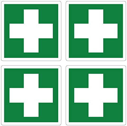 pubblimania 4 Stück Erste-Hilfe-Set aus klebrigem PVC, wetterfest für Außen- und Innenbereich (12x12 cm) (4 Erste-Hilfe-Sets)