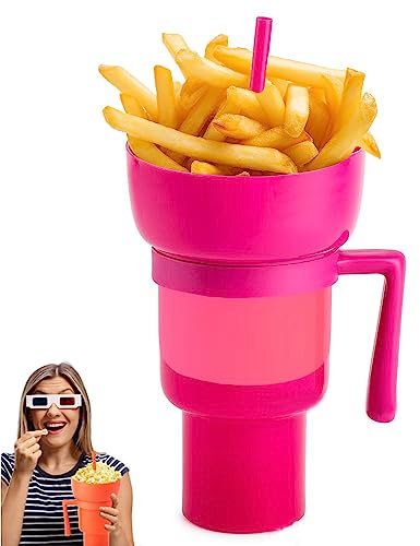 Taza para aperitivos y bebidas, combo de tazón con pajita, vaso de estadio de 32 onzas que cambian de color para cine, tazas de aperitivos con cuenco superior para palomitas de maíz, aperitivos