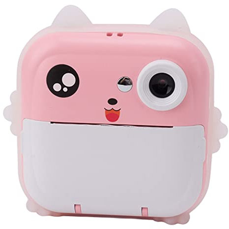 Instant Camera, 24MP 5V 1080P 720P 2.4in Display Intelligent Photo Video Camera One Button Video USB Charging Bighead Sticker Design Instant Print Camera for Christmas Birthday (Pink)