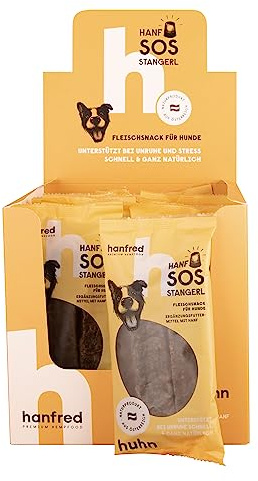 Beruhigungsmittel für Hunde – Hanfred SOS Stangerl mit Hühnerfleisch, Anti-Stress Snacks bei Angst & Nervosität – natürliche Hilfe bei Silvester, Autofahren – sofortwirkung & für Allergiker (16 x 65g)