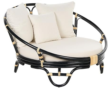 Garten Sonneninsel Rattan schwarz mit Auflagen beige Loungemöbel Boho Rossano