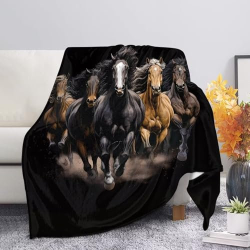 Coloranimal Pferde-Fleecedecke Überwurf Braun Schwarz Laufpferd Decke Weich Warm Winter Couch Überwurf für Pferdeliebhaber 2XL
