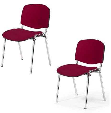 Topsit 2er Set Besucherstuhl Chrom ISO, Bequemer Konferenzstuhl, stapelbar, mit gepolsterter Sitzfläche und Rückenlehne. (Bordeaux)