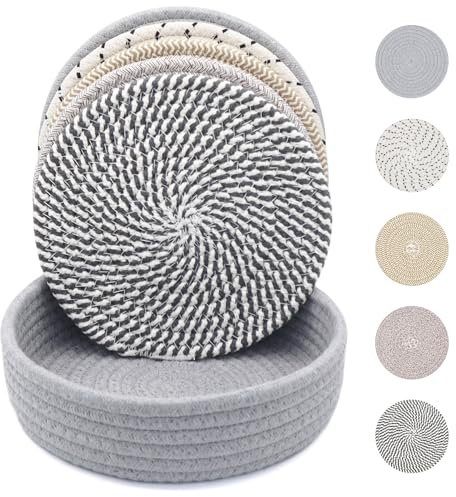 KITLAB 8 Inch Trivets for Hot Dishes, Hot Pots and Pans, Thick Heat Resistant Large Coaster for Kitchen, Hot Pads, Kitchen Essentials, Kitchen Decor for Table & Countertop with Storage Basket, 5 Pcs