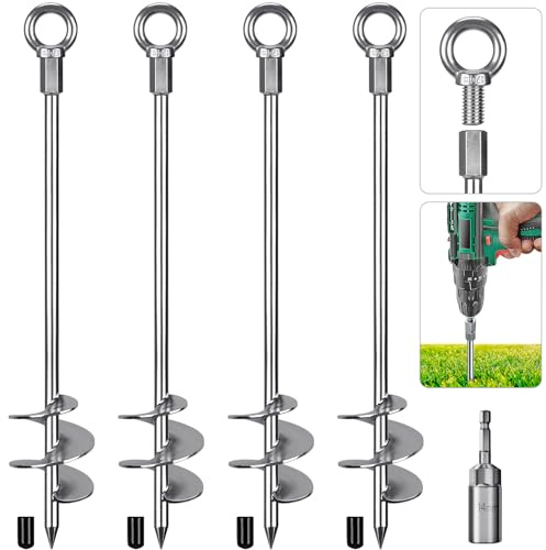 Insaga Anclajes para Suelo, Anclaje de Tierra para Tiendas de CampañA, 76cm Kit de Trampolines para Columpio/Camping/Cobertizo/Perro/Portón con Anillo Fijo, 4 Paquete