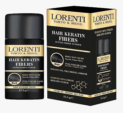 Lorenti Fibre capillaire noire - Cheveux ramollissants à la kératine pour cheveux instantanément volumineux - 27,5 g - Pour épaissir les cheveux en cas de chute de cheveux - Imperméable et naturel