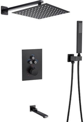 XJTNLB Miscelatore 3 Vie Termostatico Doccia Incasso Colonna Doccia Termostatica Nera Soffione Doccia Grande Quadrato in Acciaio inossidabile,10 in-B