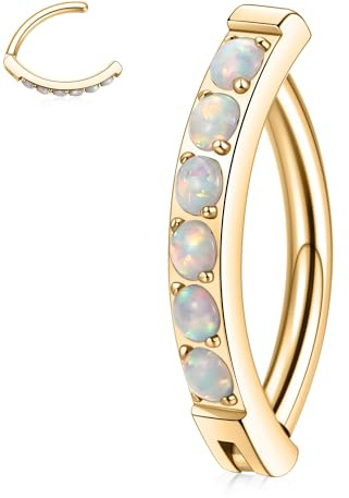 AROWRO Bauchnabelpiercing Gold 14G Bauchnabelpiercing Click Navel Belly Bar Ring Edelstahl Reverse Curved Belly Navel Piercing Schmuck 10mm Weiß Opal