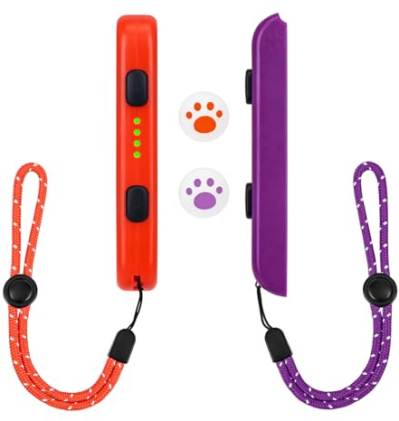 DLseego Griff für Switch Joycon, 1 Paar Handgelenk-Controller mit 2 Daumengriffkappen, Switch Controller, Zubehör, automatisch, Schloss und Klemme, verstellbar, Violett und Rot