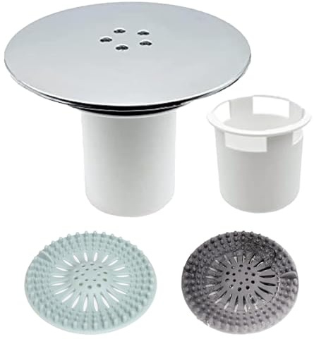 Duschabfluss Abdeckung, Chromatierte Kunststoff Duschabflussabdeckung, 90 mm/115 mm Duschabflussabdeckung für Viega Tempoplex Ablaufgarnitur, Haarfänger inklusive, mit 2 Filter Bodenablaufabdeckung
