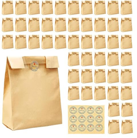 50 Packungen Papier-Brotbeutel für hausgemachtes Brot, Sauerteig-Brotbeutel mit Etiketten-Siegelaufklebern, Papier-Bäckereibeutel für gebackene Lebensmittelverpackungen, Papierbäckereibeutel für