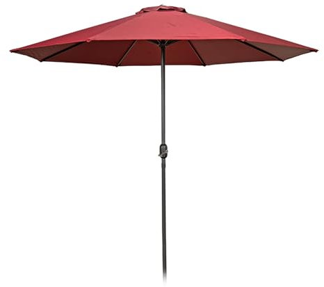 Ombrellone da giardino 270 cm, ombrellone da balcone rosso con manovella, impermeabile, protezione UV, ombrellone con palo in ferro pieghevole per terrazza, piscina