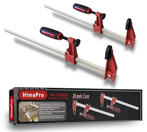 HimaPro 24 Inch Bar Clamp Set, 2 Pack 600 lbs Load Limit Medium Duty Quick Release Steel F Clamp, Ideal for Woodworking, Metalworking, and DIY Projects