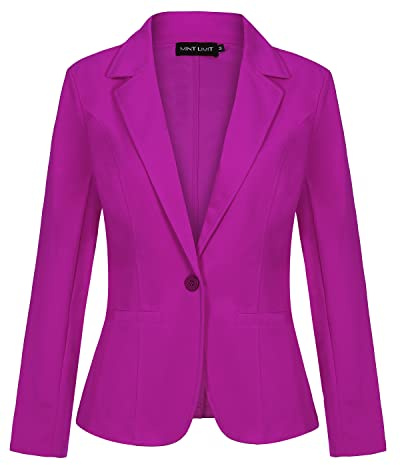 LADI TREND Blazer para mujer, chaqueta de un botón, con solapa con muescas, elegante, ajuste delgado, manga larga, P-morado oscuro, 44