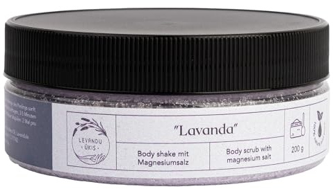 Body Scrub mit Lavendel & Totes Meer Salz – Natürliches Körperpeeling gegen Cellulite, Akne & Dehnungsstreifen – Sanftes Peeling für weiche Haut – Made in EU – Bio & Vegan – LEVANDŲ ŪKIS