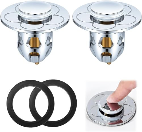 SQUADO 2 Pezzi Tappi Lavandino Bagno con Filtro Anti Clogging, Tappo Lavandino Universale Pop-Up, per Vasche da Bagno e Lavabi, Apertura Foro di Scarico 32-42 mm