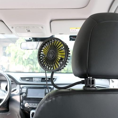 zeyunty 12V 24V ventilateur de voiture silencieux 360 ° rotation USB 3 vitesses refroidisseur de ventilateur de voiture pour camion SUV berline (Sièges arrière)