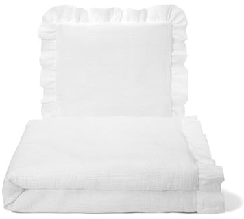 balbina Musselin Kinderbettwäsche 75 x100, 40 x 40 cm 2-teiliges Set babydecke und Kissen, 100% Baumwoll-Musselin, Schlafdecke mit Dicker antiallergischer Füllung für Winter atmungsaktiv Weiß 75