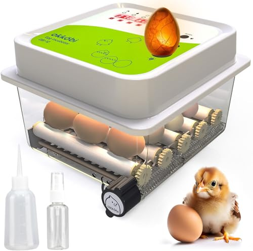 Okköbi OBI-12 Egg Incubator for Hatching Chickens, Ducks & Other Birds - Temperature Control - Humidity Display - Integrated Candler - Automatic Egg Turner - 5 Year Assurance