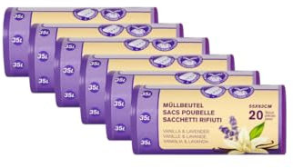 Müllbeutel Allzweckbeutel Reißfeste Müllbeutel mit Zugband 35L - Vanilla & Lavender 6 Rollen x 20 Beutel