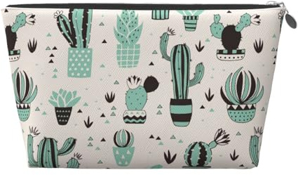 Xiso Ver Cactus in a Flower Pot Leather Cosmetic Bag for Women Small Makeup Bag for Purse Travel Cosmetic Pouch for Makeup Brushes Lipsticks, Silver, One Size