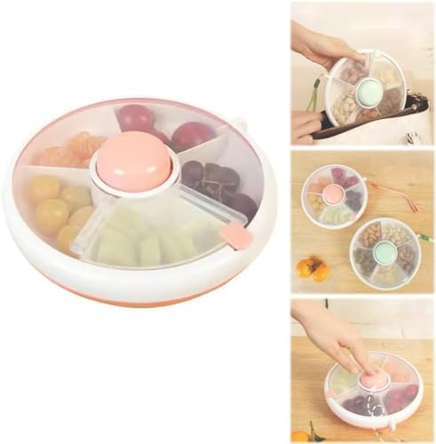 Snack Box with Compartments, Round, Snack Spinner, Snack Container for Children with Lid, BPA-Free and PVC, Reusable Snack Dispenser, Snack Box Sweets Children for Indoor Outdoor Travel Picnic (Pink-1