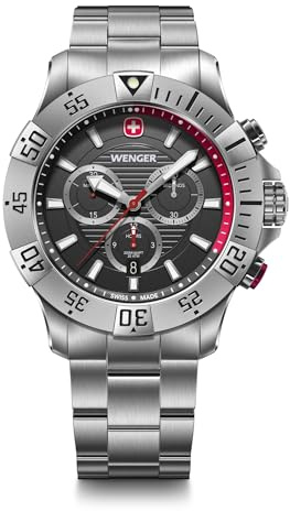 Wenger Seaforce Chrono Analog Quartz Chronograph Klocka Diameter 43 Mm Schweiziskt Tillverkad, Vattentätt Upp Till 200 M Rostfritt Stålarmband 01.0643.123