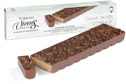 Turrón de Pino by Quique Dacosta 300g Torrons Vicens - Dulces navideños de Calidad Suprema con Tradición e innovación - Praliné de almendra con piñones caramelizados, barquillos y caramelo de pino