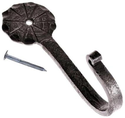 Pera Peris Geschmiedeter Wandhaken mit Rosette Groß - Haken Garderobenhaken - handgeschmiedet - Hängehaken Garderobenhaken Wandhalterung Kleiderhaken Mittelalter LARP Wikinger Lagerleben Nagel
