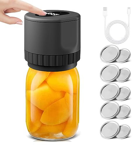 SHUAIGUO-1 Electric Mason Jar Vacuum Sealer Kit Cordless Automatic Jar Sealer Kit for Food Storage and Fermentation with Wide-Mouth and Regular-Mouth Mason Jar Lids