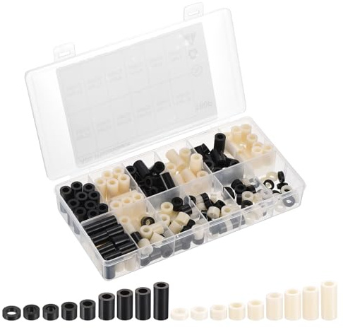 PATIKIL 180 Stück M6 ABS Abstandshalter Sortiment Kit, Rund Kunststoff Distanzhülsen Ohne Gewinde Säulen Unterlegscheiben Sortiment Kit mit Kunststoffbox, Schwarz+Weiß
