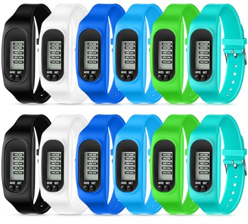 Geyoga 12 Stück Schrittzähler für Gehschritte und Meilen, Schrittzähler, Uhr, Silikon, Schrittzähler, Laufarmband, Knöchelschrittzähler für Kalorienverbrennung und Schrittzählung (mehrfarbig)
