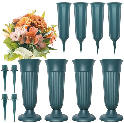 Zhaoyao 8Pcs Cemetery Vases for Grave, 4 Large and 4 Small Grave Vases for Cemetery with Stake, Durable Plastic Memorial Vase for Outdoor Use