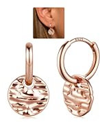 LOLIAS Creolen Rose Gold Ohrringe Silber 925 Hängend Ohrringe Rosegold Creolen mit Rundem Coin Anhänger Hypoallergene Tropfen Ohrringe für Damen Mädchen