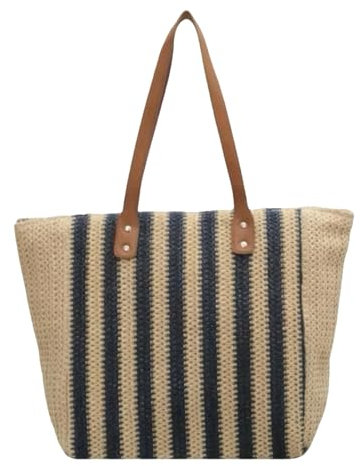 MOFFNNOL Strohtaschen Damen Shopper Sommer Strohbag Umhängetasche Strandtasche Einkaufstasche Handgefertigt Gewebte Tasche Für Frauen-blau