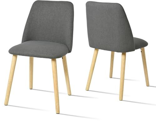 Goeurvant Esszimmerstühle 2er Set mit Holzbein, Moderner Küchenstuhl mit Filzgleiter, Polsterstuhl aus Leinen für Esszimmer Wohnzimmer, Dunkelgrau