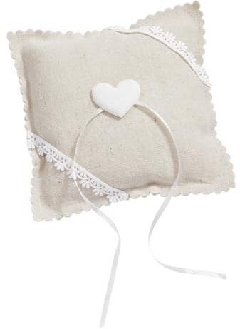 Miss Lovely Cojín para anillos de boda y oficina de registro con corazón y encaje, cojín para anillos de matrimonio, aspecto de lino, con lazo de satén, accesorios y accesorios (corazón natural y