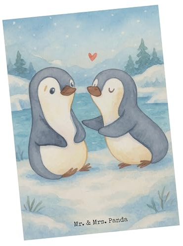 Mr. & Mrs. Panda Postkarte Pinguine trösten Design - Geschenk, Mitbringsel, Freundin, Valentinstag, Grußkarte, Ansichtskarten, Hochzeitstag, Motivkarte, bildkarte, für Männer, Postkarten, Frauen