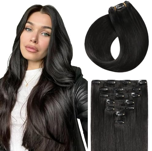 Sunya Clip in Extensions Echthaar Natürliches Schwarz 30cm 70g