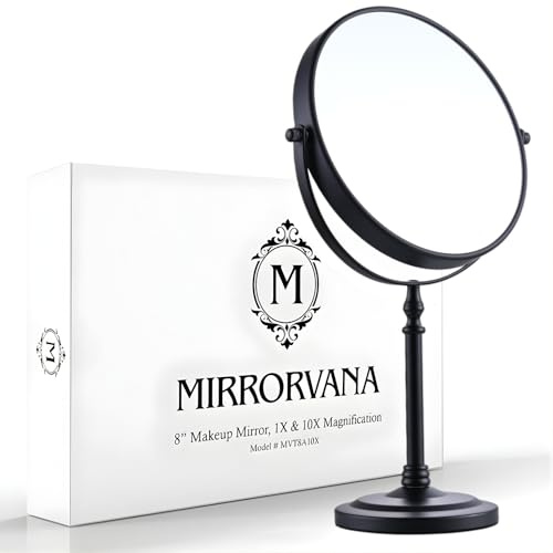 Mirrorvana Dubbelsidig 10X/1X Förstorings Sminkspegel, 20,3 cm x 38,1 cm | Den perfekta presenten! Stor dubbelsidig design med stativ, elegant toalettstycke för toalettbord, sovrum och skönhetsrutiner