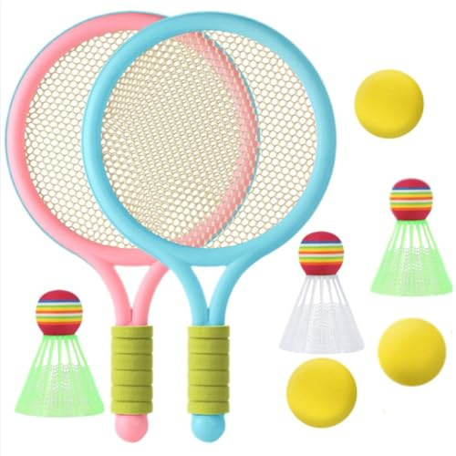 8-piece tennis racket set, lightweight badminton set, includes 2 rackets, 3 tennis balls, 3 shuttlecocks and 1 net bag, suitable for indoor/outdoor sports for teenagers (purple)